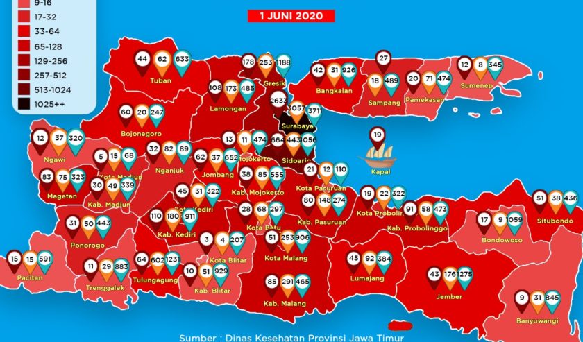 Surabaya Merah Tua Cenderung Hitam di Peta Sebaran Covid-19 Jatim 