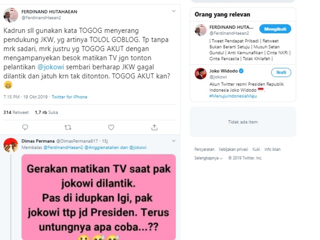 Pelantikan Presiden Muncul Hastag #MatikanTVSeharian