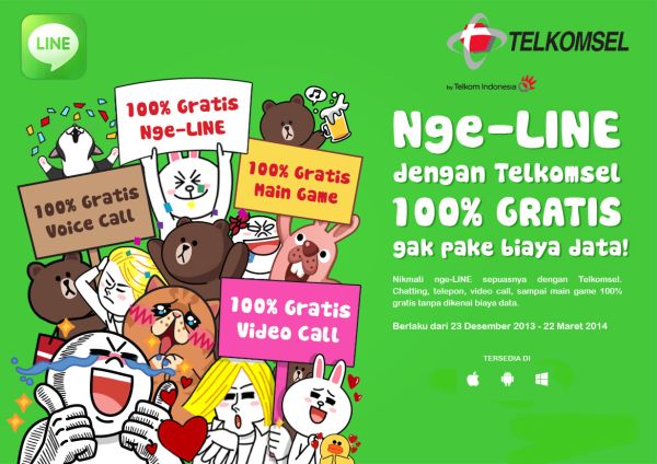 LINE Gratis Biaya Internet (By Telkomsel Indonesia) Berlaku Sampai 22 Maret 2014