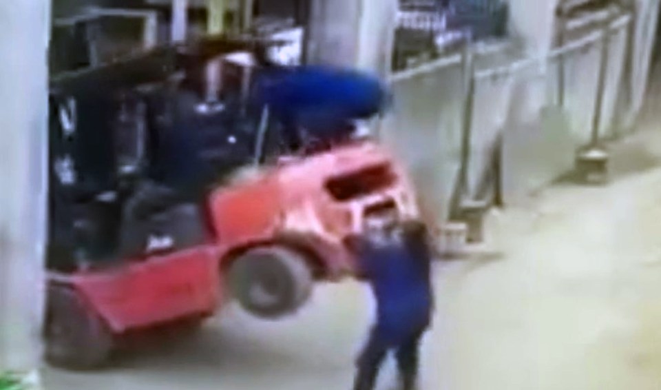  FACTORY TRAGEDY Horrific moment factory worker is crushed to death after