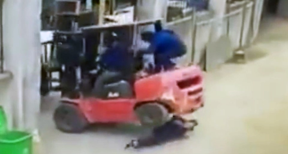  FACTORY TRAGEDY Horrific moment factory worker is crushed to death after