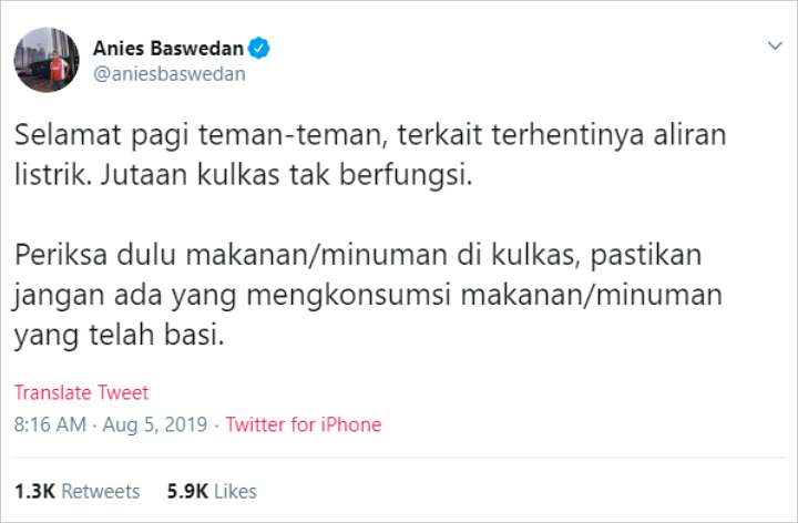 Imbauan Anies Baswedan Soal Pemadaman Listrik Ini Picu Amarah Warganet, Kenapa?