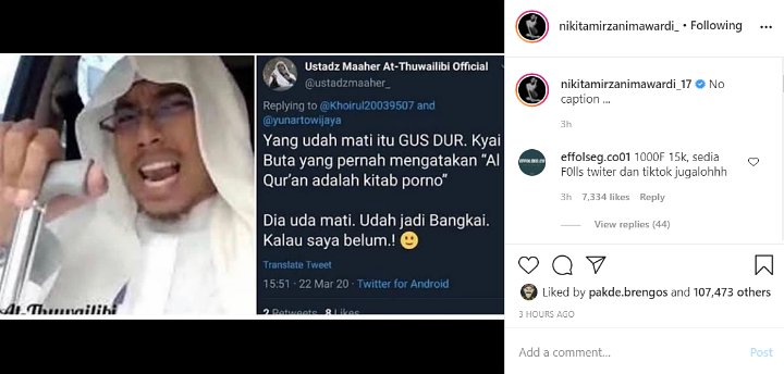 Nikita Mirzani Terus Membongkar, Ustaz Maheer Kedapatan Menghina Gus Dur.