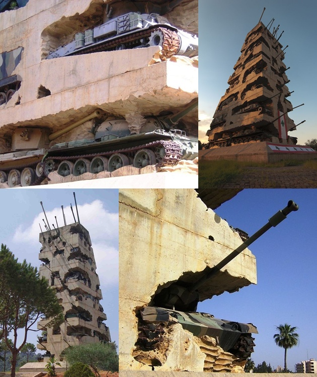 Puluhan Tank Disusun Jadi Menara Cantik di Lebanon