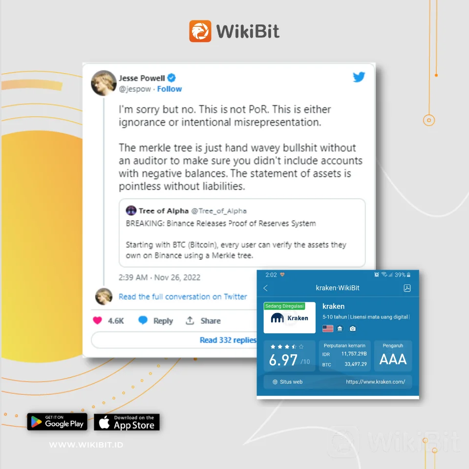 CEO Kraken: Bukti Cadangan Binance, 'Misrepresentasi yang Disengaja'